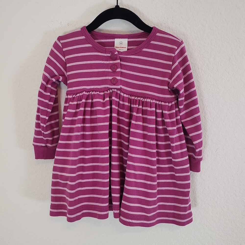Hanna Andersson 80 18 24 Months Dress Long Sleeve Purple Stripes Winter Fall